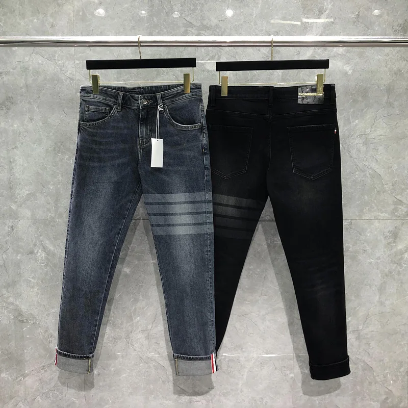 TB THOM Jeans for Men Fashion Luxury 4 Bars Design Long Pants Denim Baggy Trousers Jeans Y2k Men Clothing Classic Style Jeans