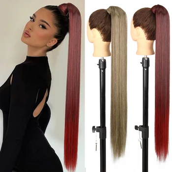 AZQUEEN Synthetic Long Straight Ponytail Wrap Around Clip in Hair Extensions 85cm Extra Long Heat Resistant Pony Tail For Women 1