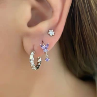 2 pair 925 dangle earrings rhinestone sterling silver cross water stud earrings colorful zircon earring crystal hoop earrings
