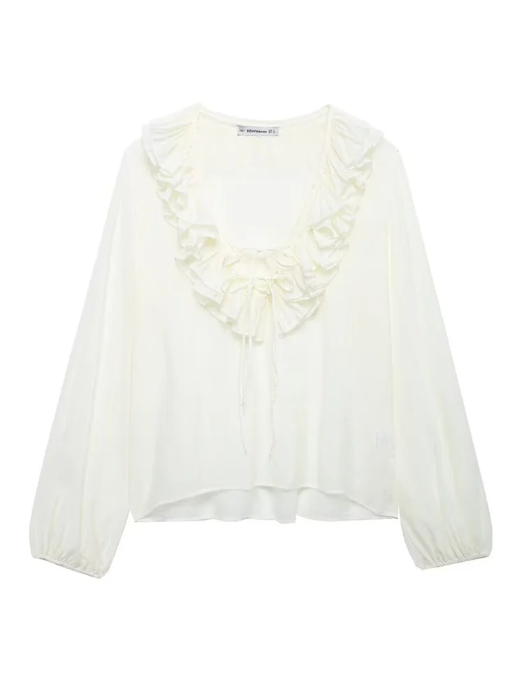 Zevity Женская модная Свободная блузка с длинным рукавом и V-образным вырезом