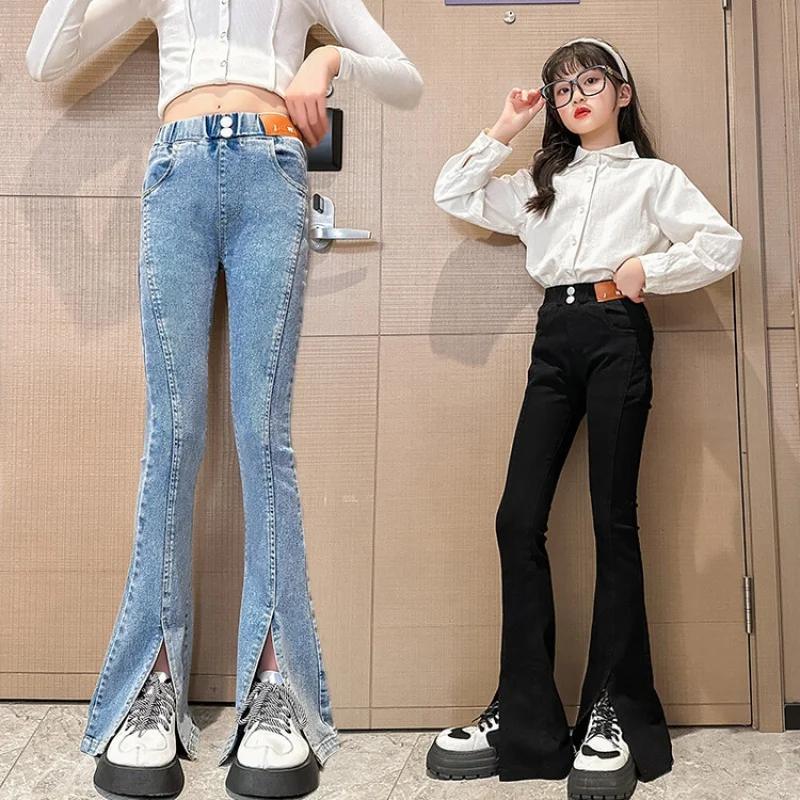 

Girls Spring and Autumn Jeans Flared Pants With a Slit 2023 Korean Style Teenagers Girl Clothing Children's Outdoor Clothing