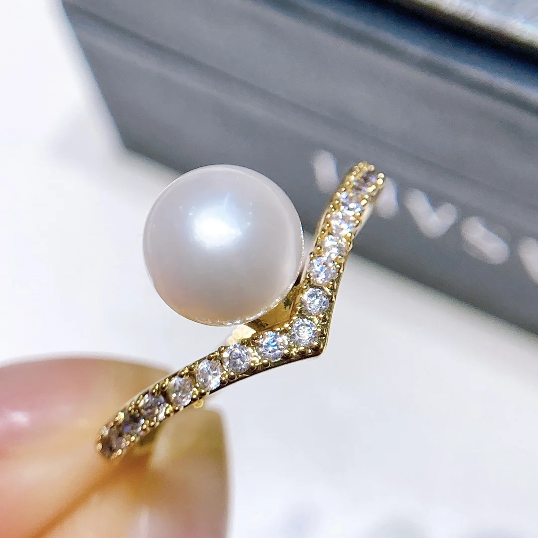 

Delicate V Design Natural Freshwater Pearl Rings Women DIY Jewelry Gifts