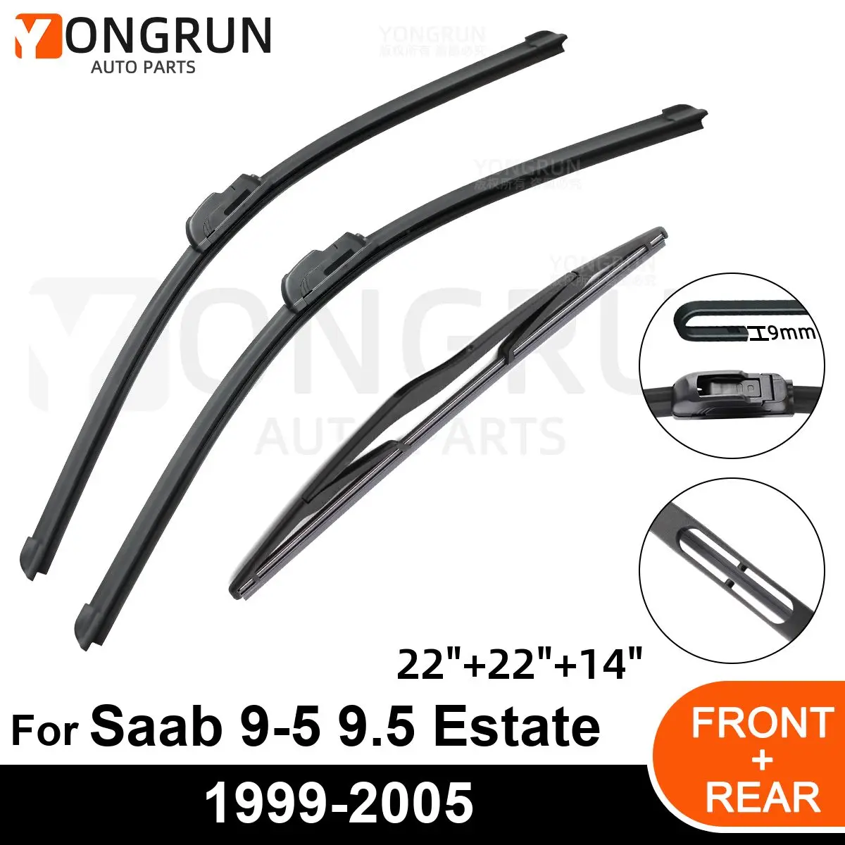 

Car Windshield Windscreen Front Rear Wiper Blade Rubber Accessories For Saab 9-5 9.5 Estate 22" 22" 14" 1999 - 2003 2004 2005