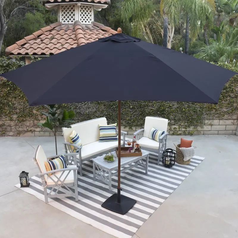 

132" Navy Solid Print Hexagon Market Patio Umbrella Sun Beach Umbrella Support And Hold Set Rain Gear Garden