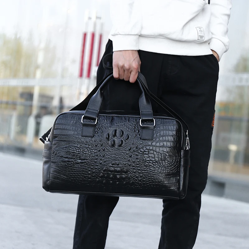 YILIAN New Men's leather Handbag 2022 New Business document Crocodile print travel bag large capacity computer bag