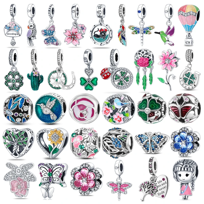 

Charms Plata De Ley 925 Fit Pandora original joias Pulsera Enamel Butterfly Dragonfly Sunflower Charms Pendants Jewely Making