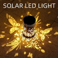 led solar light hollow lantern lamp solar powered hollow projection light led butterfly outdoor solar spotlights garden art deco