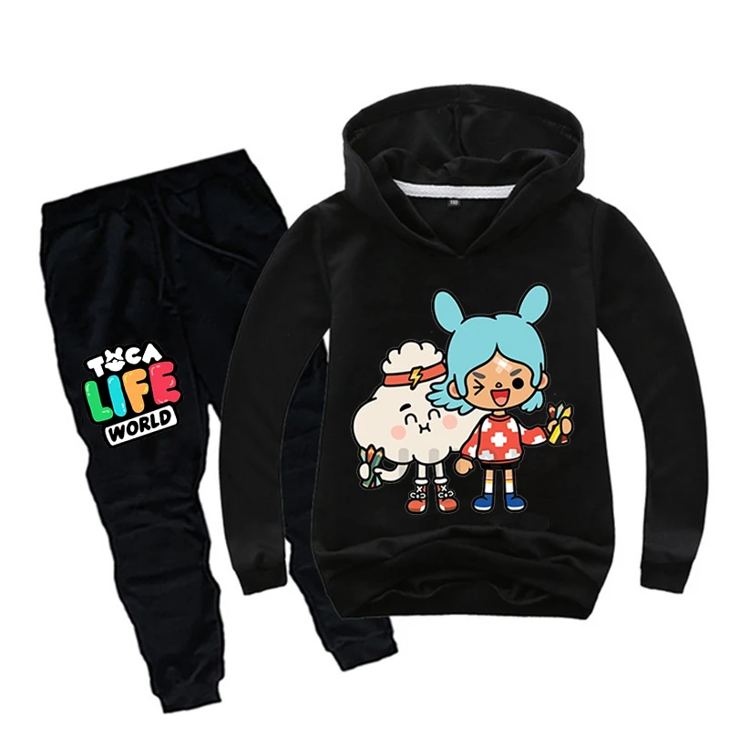 Boys And Girls Toca Boca Life World 2Pcs Hoodie+Pant Suits For 3-13 Years Kids Anime Spring Autumn Jogging Tracksuit Kid Clothes