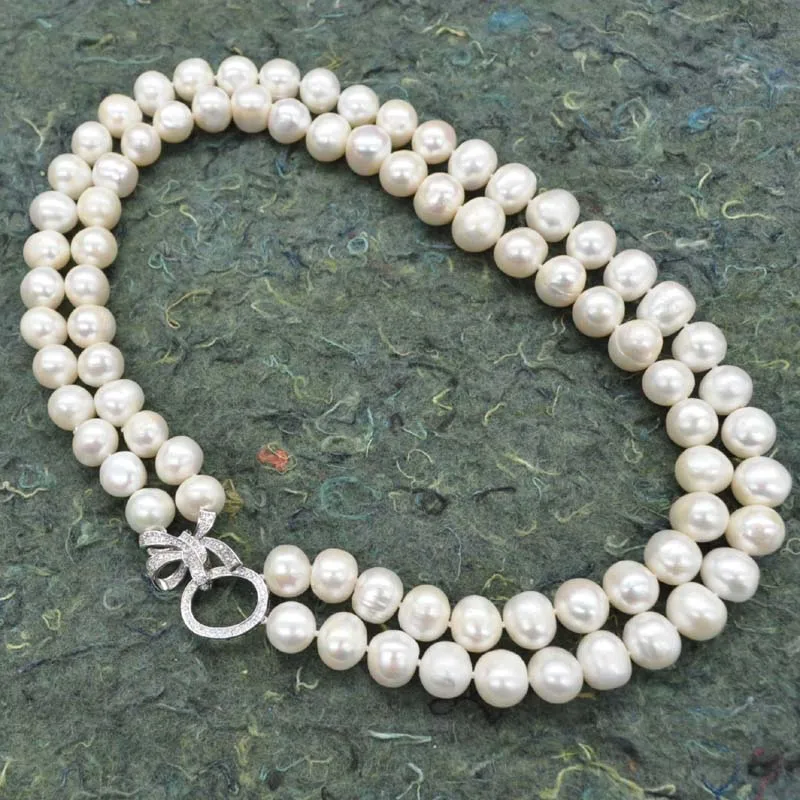 

2-Row style Big 12-14mm Baroque potato freshwater pearl Necklace Q30265