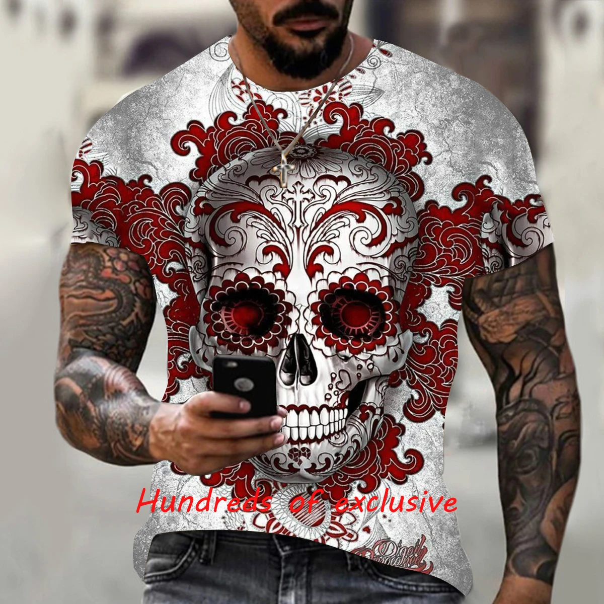 

Summer Fashion New 3D Printed Pirate Skull Male/Female T-shirt Skeleton Pattern Street Personality Trend Loose Oversize Tops