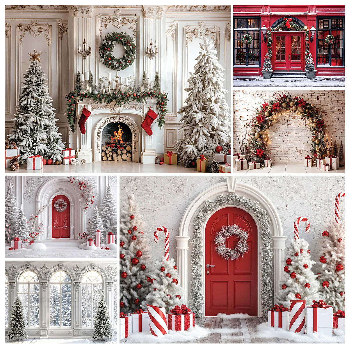 Фон для фотосъемки с окном и конфетами Рождественская елка семейный детский