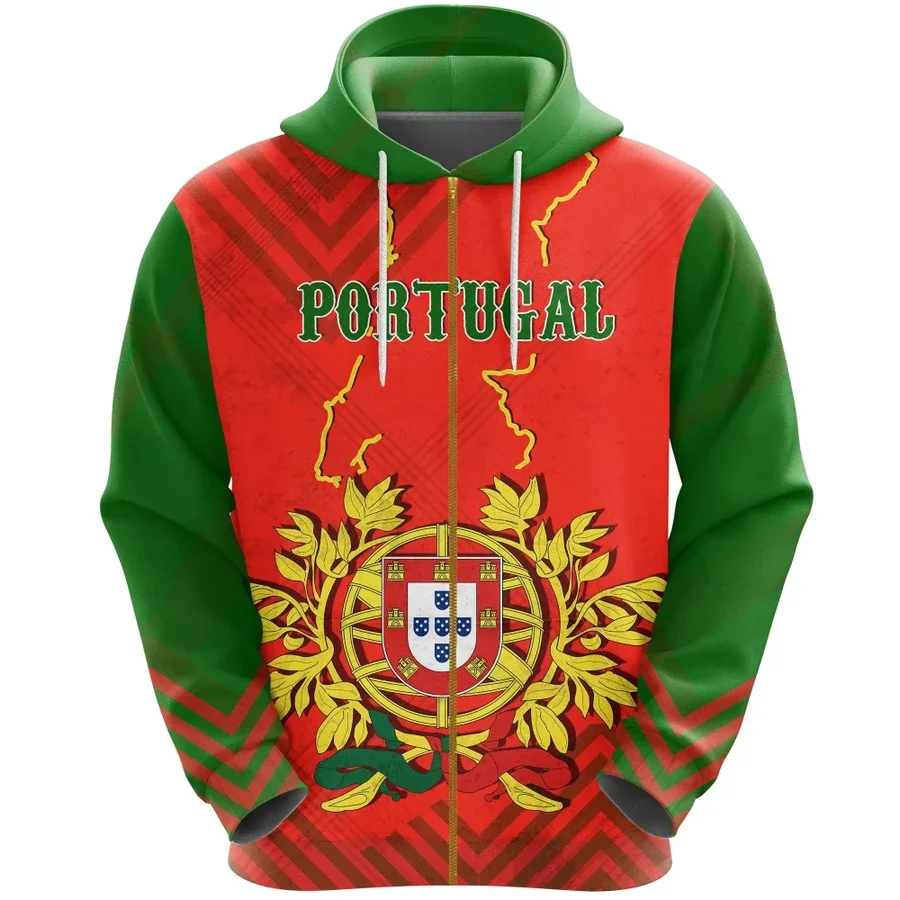 

Portugal Flag 3D Zip Hooded Tracksuit Men Portugal Flag Heraldry Print Hooded Sweatshirt Jacket Unisex Hoodie