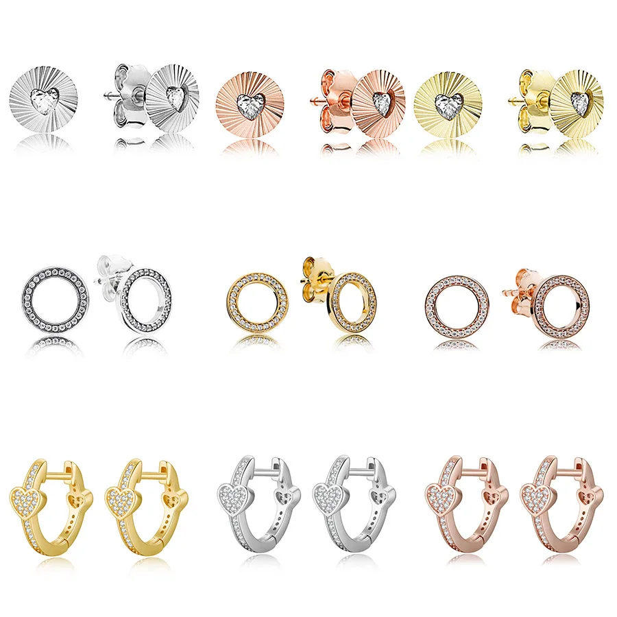 

925 Sterling Silver Earrings Rose Gold Round Shape Diy Heart Earrings For Women Wedding Party Jewelry