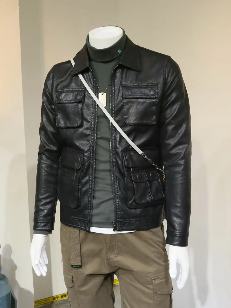 

2022 Spring Autumn Men Faux Leather Jacket Men's Turn-down Collar Coat Fashion Casual Slim Jackets Male Moto Biker Outerwear R08