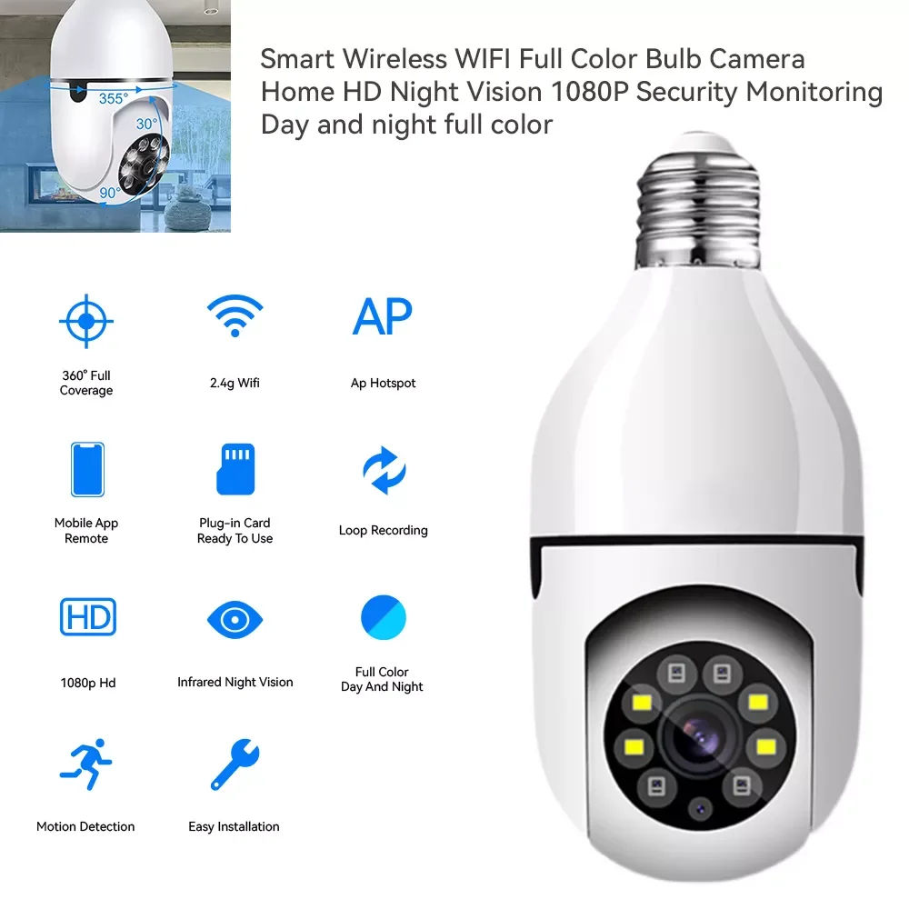 

IP-камера с инфракрасным ночным видением, 1080P, E27, Wi-Fi