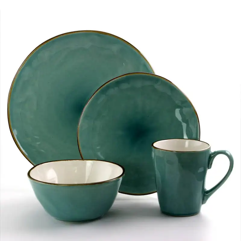 

Новинка 2023, набор из 16 круглых столовых приборов из керамики, набор зеленой столовой посуды, кухонные аксессуары, набор обеденного стола, тарелки и сувенир