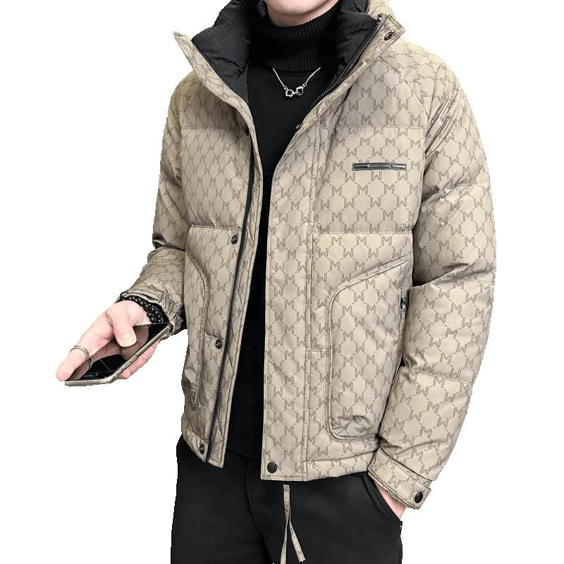 Down jacket Men's Winter Stand Collar Fashion Brand 2024 New Slim fit Short Print down Outerwear Winter clothes Top