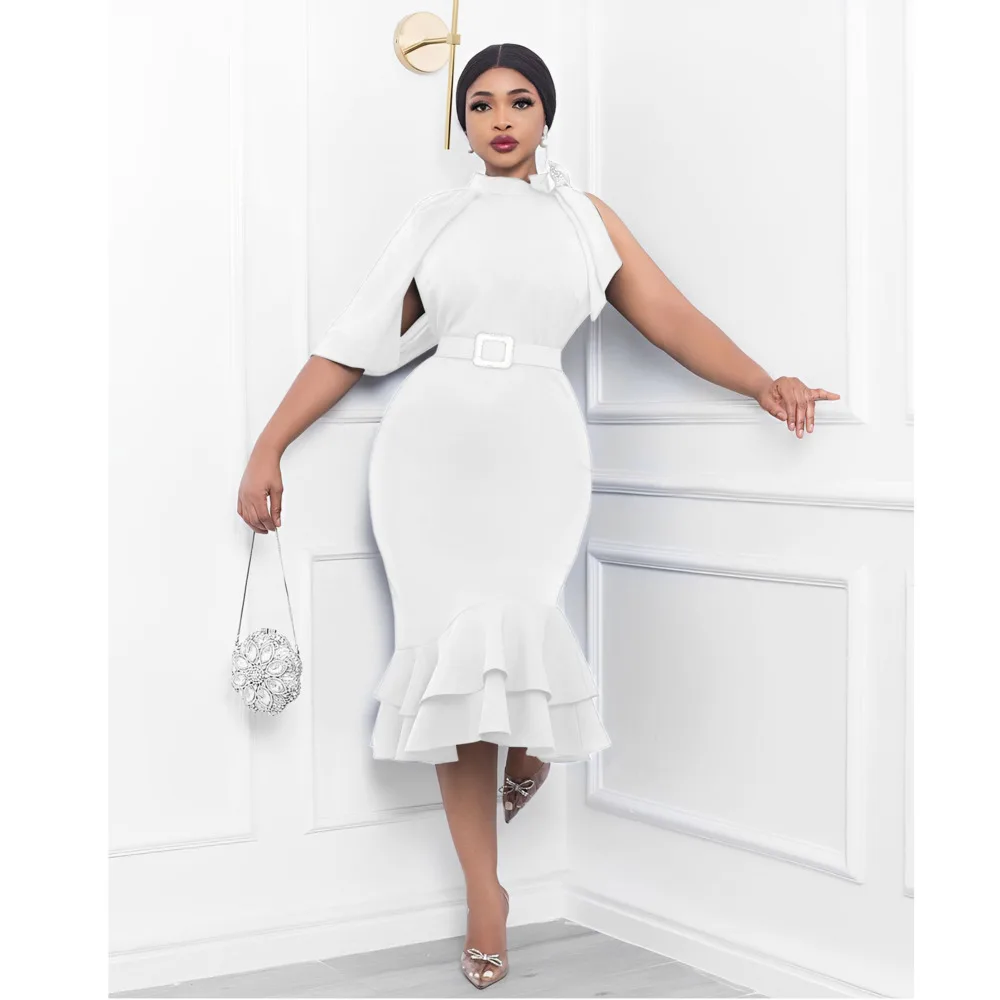 

Fashion Sexy Skinny Dress One Shoulder Evening Dress Women Party Club Ladies Bodycon Ruffle Mermaid Elegant Midi Dress For Woman