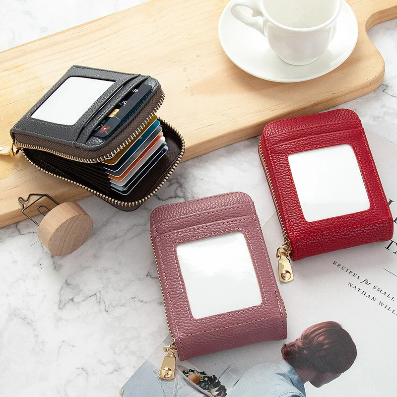 

Women and Men Business Card Holder Genuine Leather Credit Card Holder Women Zipper Pocket Unisex Card Case Zipper Coin Purse