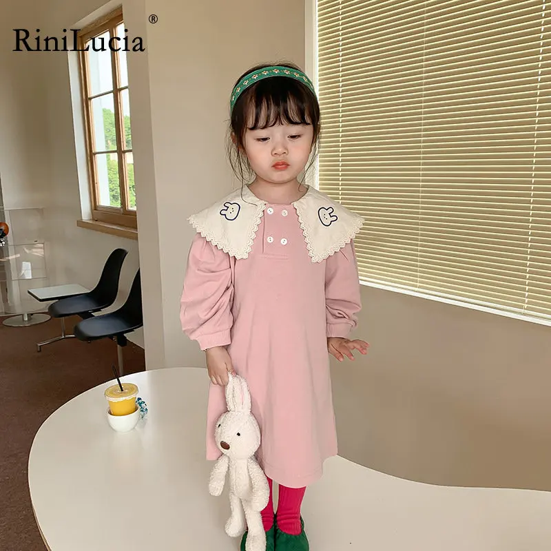 

RiniKinda Autumn Outfits Casual Lace Cartoon Lapel Dress Toddler Girl Dress New Girls Dress Kids Cotton Dresses for Girls