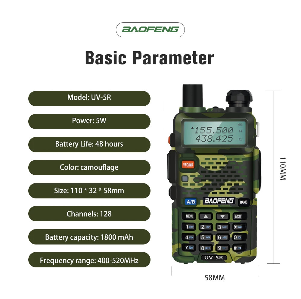 2pcs Walkie Talkie Baofeng UV-5R Two Way Radio Dual Band Ham CB Radio 128CH VHF UHF 136-174MHz & 400-520MHz 2PCS Pofung Intercom