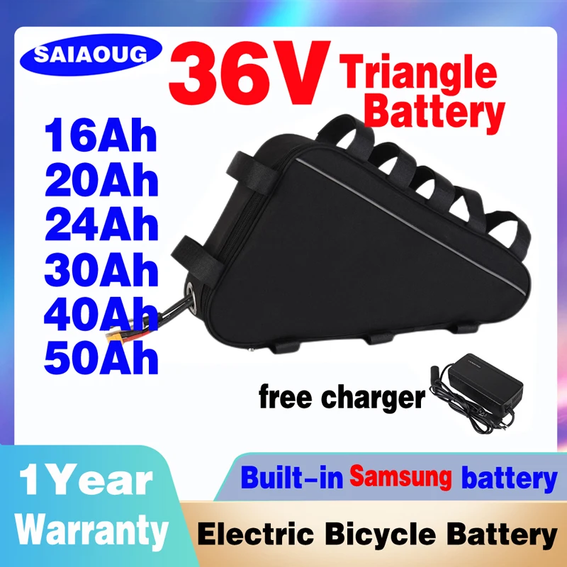 

Triangle Bag Battery 36V 16AH 20AH 24AH 30AH 40AH 50AH eBike Battery Pack With 500W 750W 1000W 1500W 2000W BMS 5A Charger