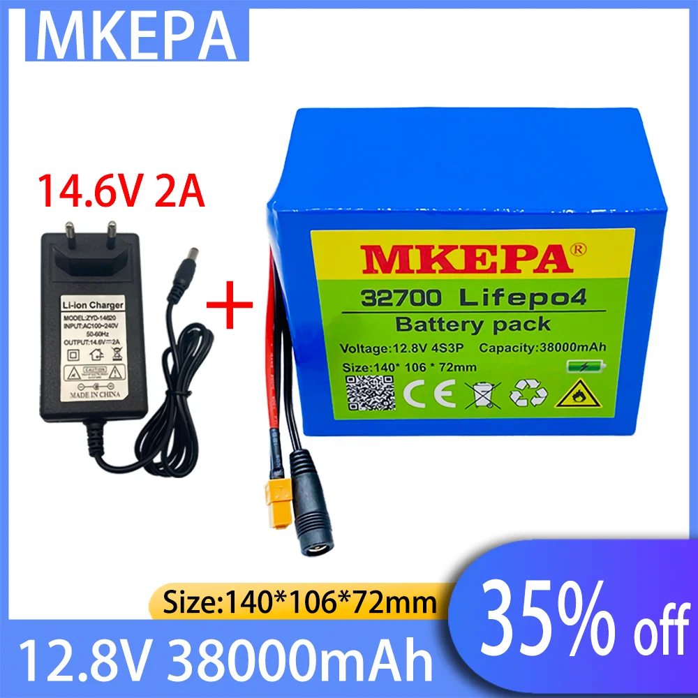 

2021 32700 LiFePO4 battery 4s3p 12.8v 38Ah 4S 40A 100A balanced BMS, suitable for power ship and 12V ups +14.6v 2A charger