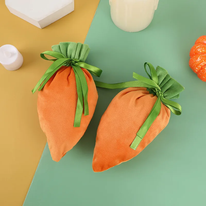

2pcs Easter Gift Bag Cute Bunny Carrot Velvet Jewelry Bags Candy Bags with Drawstring for Easter Party Gift Packing Decorations