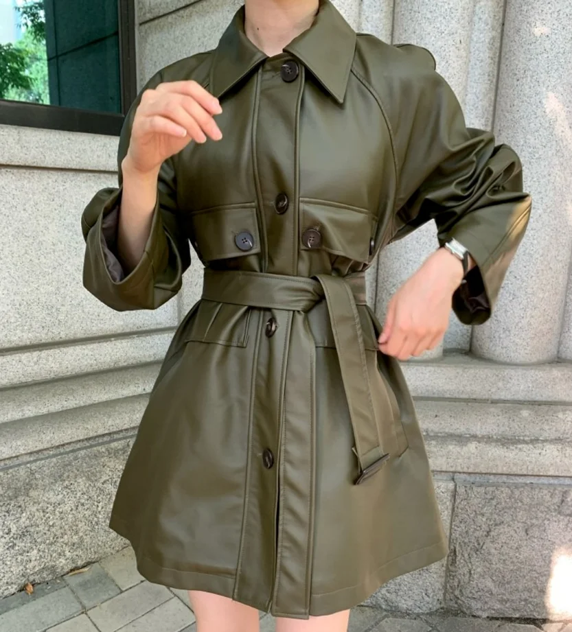 

SuperAen корейский шик французский ретро однобортный пиджак из искусственной кожи модная повседневная кожаная куртка для женщин