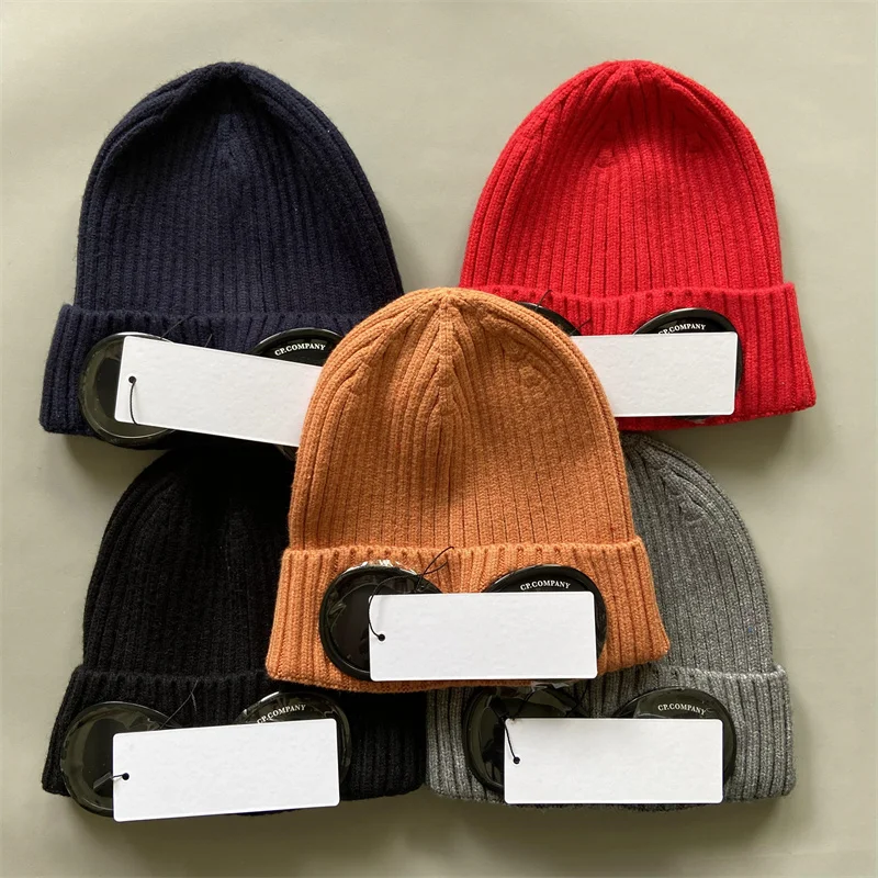

2023 Logo Winter Glasses Hat CP Ribbed Knit Lens Beanie Hat Street Hip Hop Knitted Beanies