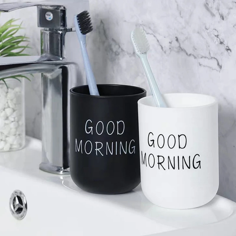 

Good Morning Mouthwash Cup Bathroom Tumblers Toothbrush Toothpaste Holder Cup Travel Washing Cup Water Mug Bathroom Accessories