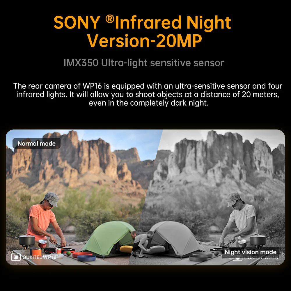 Oukitel WP16 Rugged Smartphone 6.4 Inch Android 11 Cellphone 8GB 128GB Helio P60 Mobile Phone 20MP Night Version Camera 10600mAh