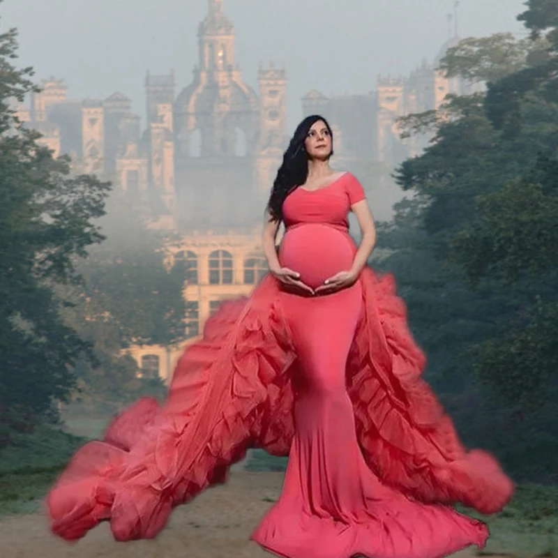 Свадебные платья русалки для беременных с оборками из тюля со шлейфом Женская