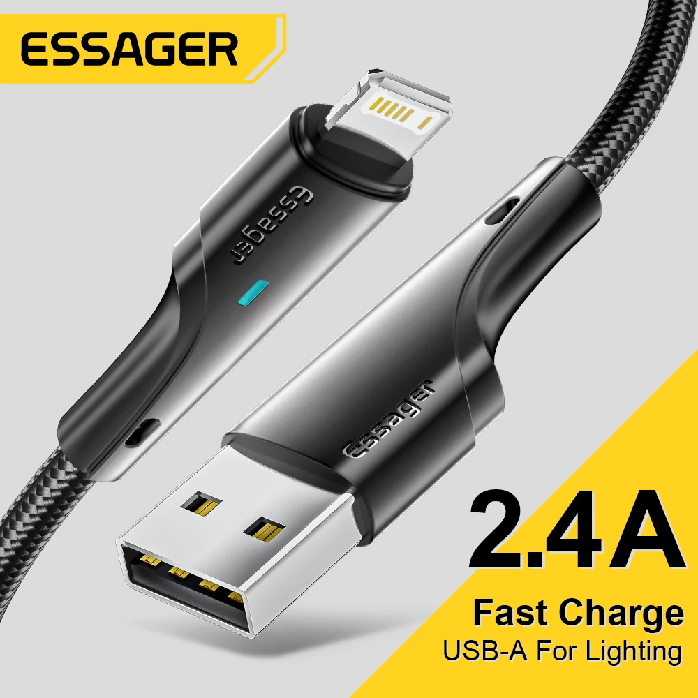 Кабель USB Essager для iPhone 13 12 11 Pro Max XR XS 8 7 6s 5 Plus быстрой зарядки.