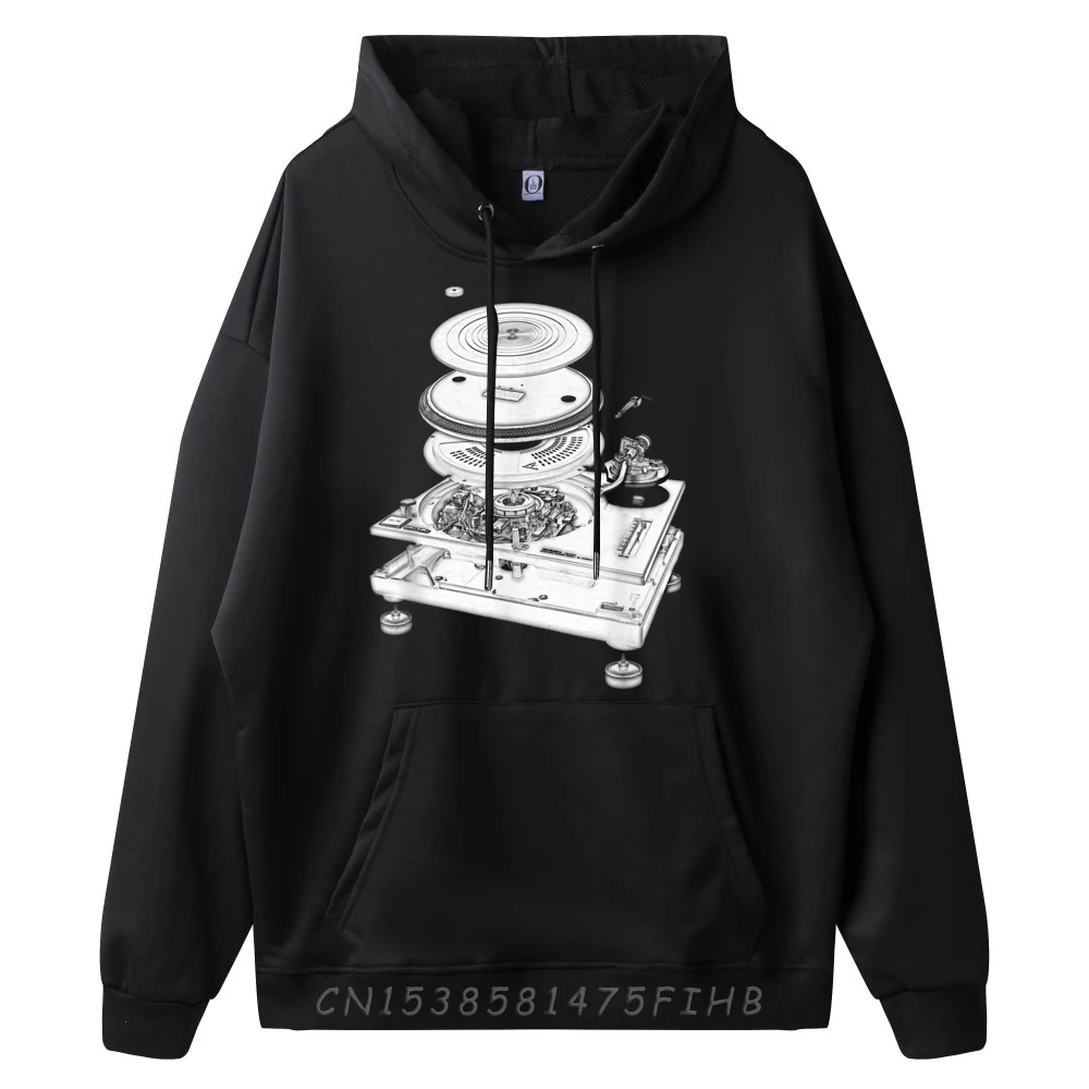 DJ Turntable 1210 MK2 Exploded Blueprint Design Большие толстовки для мужчин Осенняя мужская одежда