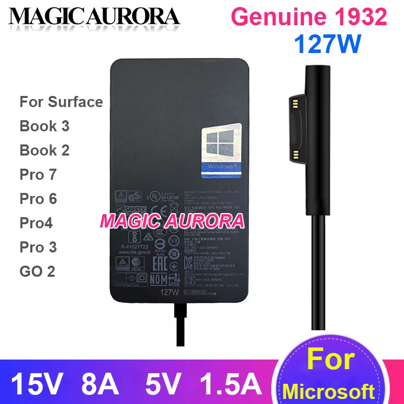 Genuine 1932 Laptop Adapter 15V 8A 5V 1.5A 127W For Microsoft Surface Pro X Pro 7 Pro 6 Pro 4 Pro 3 GO 2 BOOK 2 Computer Charger