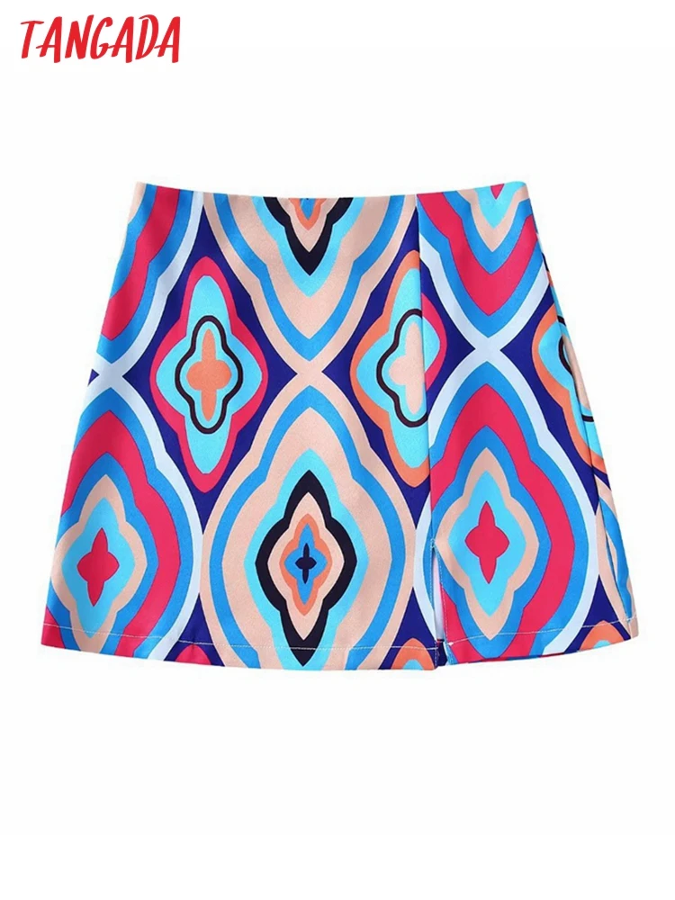 

Tangada 2022 new women floral print skirts faldas mujer zipper French style female mini skirt BE342