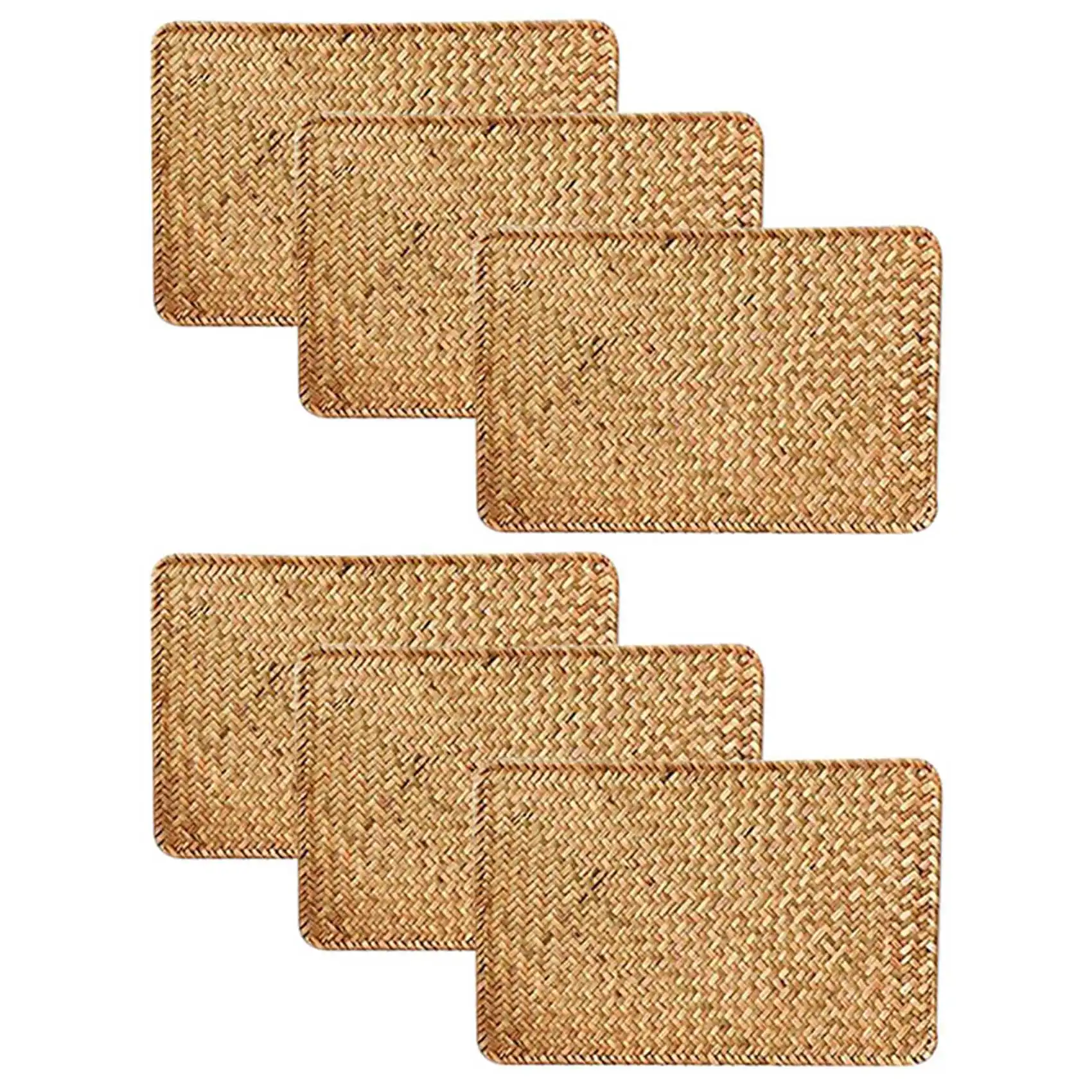 

Pack of 6 Natural Seagrass Place Mat 17.7inch x 12inch Hand-Woven Rectangular Rattan Placemats