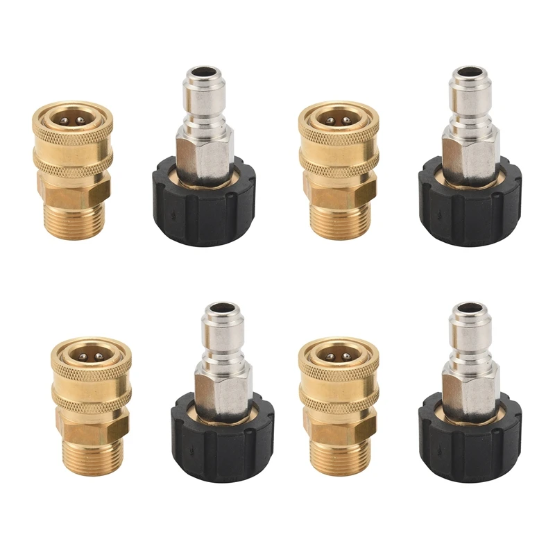 8X Pressure Washer Adapter Set, Quick Connect Kit, Metric M22 15Mm Female Swivel To M22 Male Fitting, 5000 Psi