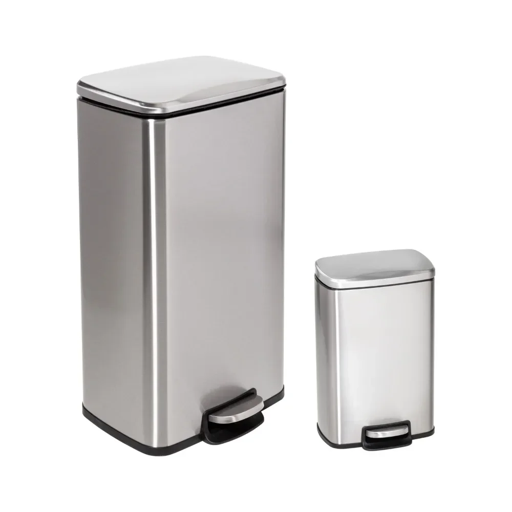 

Honey Can Do 7.9 Gallon and 1.3 Gallon Trash Can, Kitchen and Bathroom Trash Can, Silver