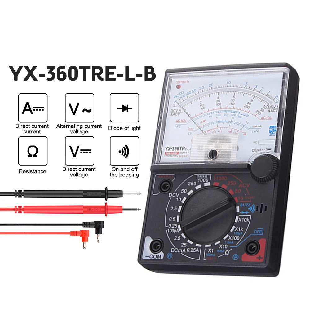 

YX-360TRE-L-B Universal Multimeter AC/DC Iceo Needle Type Pointer Meter Current Voltage Resistance Meter Tester Pen with Beep