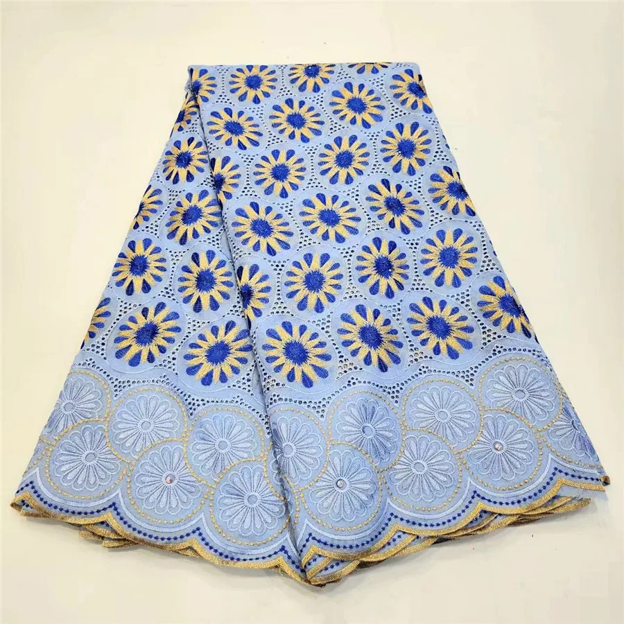 

Blue African Cotton Dry Fabric Swiss Voile Lace High Quality Nigerian Embroidery Material Tissu Africain Broderie Coton WC4