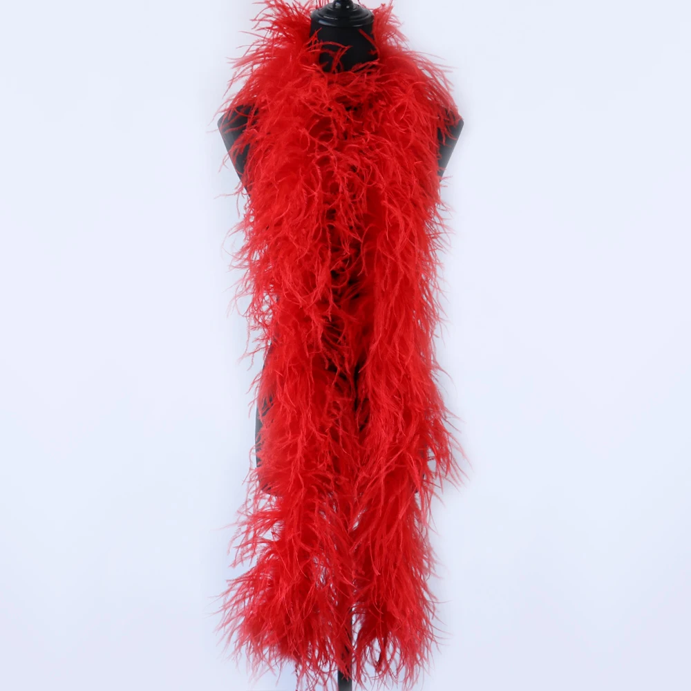 

6ply 2 Meter Dyed Red Fluffy Ostrich Feather Boa Large Feather Scarf Wedding Carnival Dress Sewing Decoration Ribbon Plumes