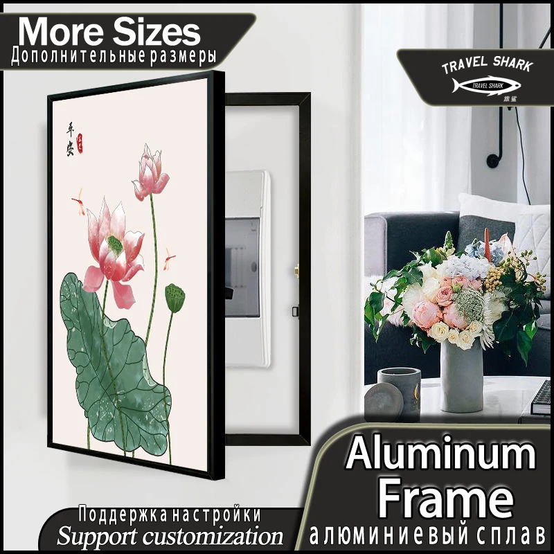 

Modern Decorative Hanging Paintings of Meter Box Cover With Wood Frame Home Living Room Decor Poster Mural Power Switch Blocking