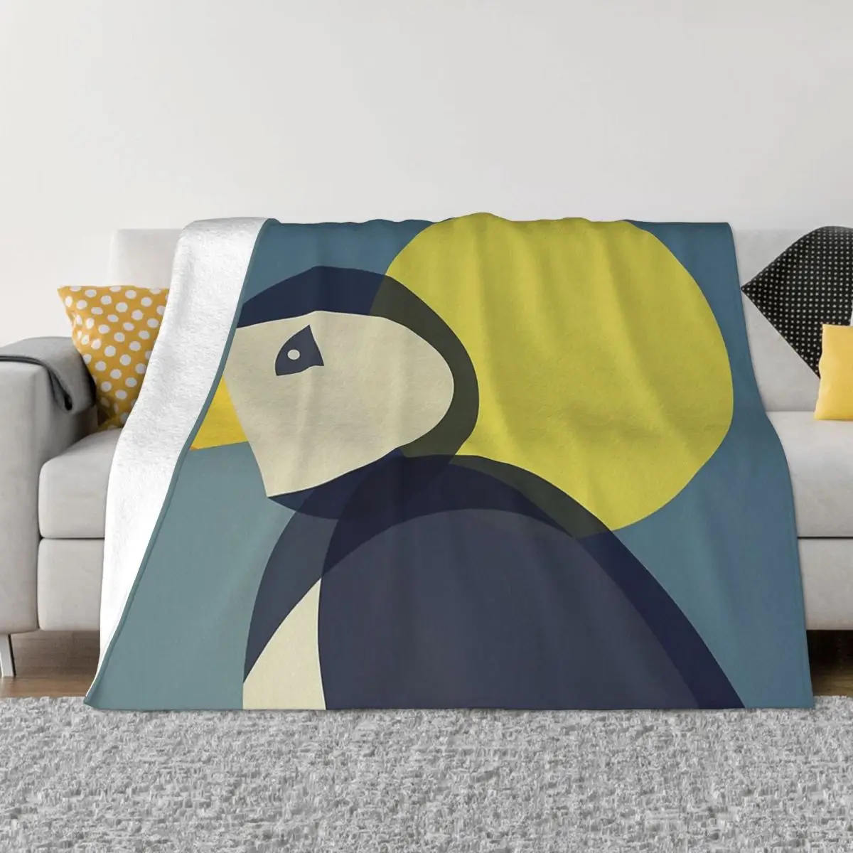 

Parrot Bird Blanket Flannel Mid Century Puffin Cozy Soft FLeece Bedspread