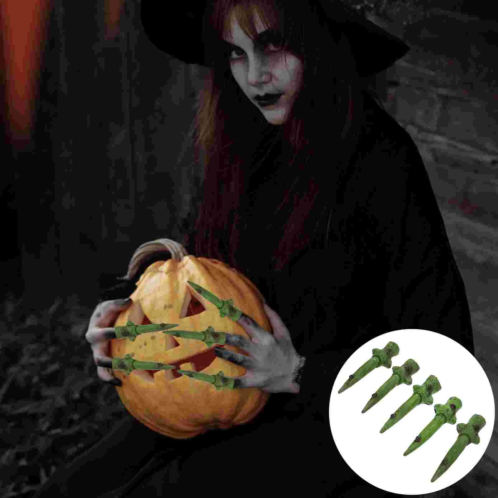 

5 Pcs False Nail Set Finger Nails Halloween Costumes Shine Plastic Fake Witch Zombie Props Covers Child
