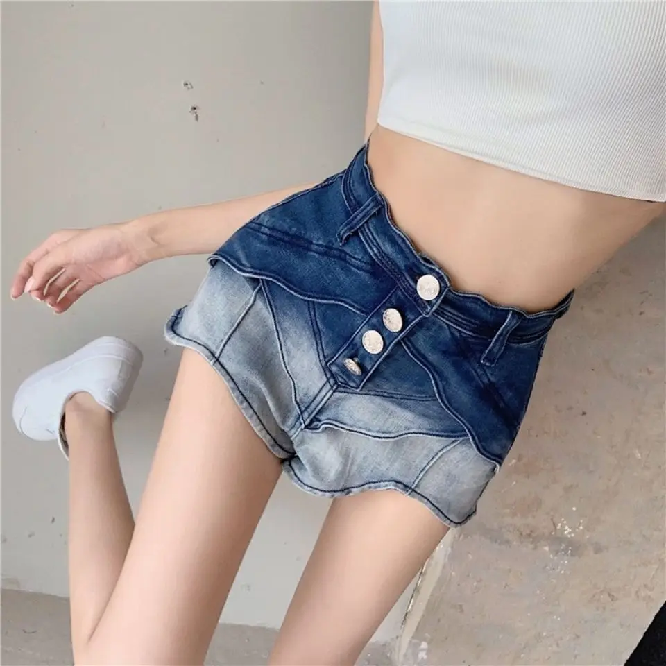 Casual Patchwork Irregualr Colorblock Short Pants For Women High Waist Streetwear Shorts Female Clothing Summer Fashion New