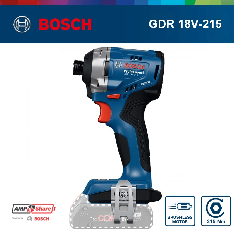Фото Аккумуляторный бесщеточный ударный шуруповерт Bosch GDR 18V-215 для тяжелых работ, с высоким крутящим моментом, профессиональный электроинструмент №1