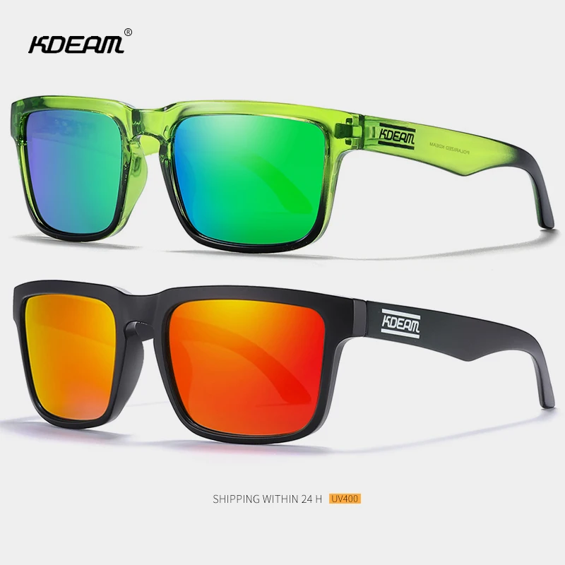 

Мужские и женские поляризационные очки KDEAM, зеркальные солнцезащитные очки квадратной формы для вождения и рыбалки, солнцезащитные очки с УФ-защитой 100%