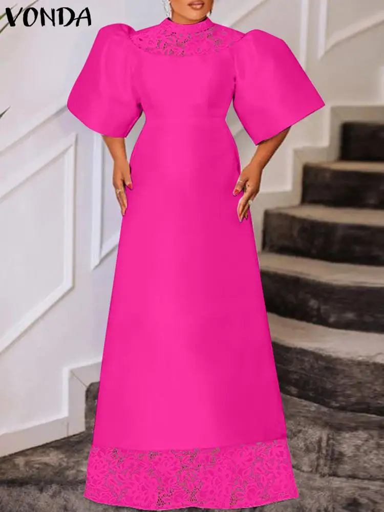 

Женское вечернее платье VONDA в стиле пэчворк, элегантное женское Платье макси с кружевом, летний Однотонный сарафан с коротким рукавом-фонариком 2023, женское платье для выпускного вечера